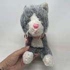 Vintage Grey White Plush Kitten Stuffed Animal Pink Ribbon Green Eyes Standing