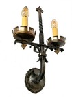 Antique  Gothic Wrought Iron Brass Sconce Light  1920s  Hand Forged