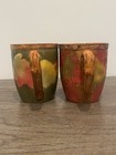 Set Of Two Vintage Orange   Green Autumn Mugs With Fall Leaves And Branch Handle