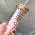 Pink Sakura Starbucks Tumbler 591 Ml  Wooden Lid   Plug Double Glass Straw Cup 