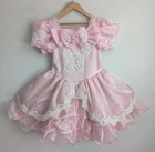 Vintage Girls Pink Satin Pageant Party Dress Pearl Lace Ruffle Tulle Full Circle