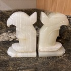 Vintage Rare Stone White Onyx Marble Warrior Bookends