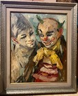 Old Vintage Clown Portrait Oil Painting Mid Century Modern Art Signed Belenci