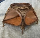 Vintage Rare Beveled Glass Gold Ormolu Filigree Jewelry Trinket Box Case Cherub