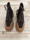 Gucci Men   s Combat Ankle Boots Black brown Logo Lace-up Round Toe Au 9 5
