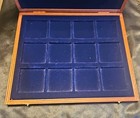  Wood Coin Display Box  12 Blue Velvet Slots- Coins  Tokens  Medals