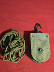Antique Pulley Block And Tackle Hand Made Farm Salvaged With Rope   11 Inches