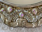 Vintage Rhinestone Silver Vanity Mirror Tray- Aurora Borealis   Clear Crystals