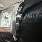 H  Stern Chronograph Date Square Silver Tone White Dial Black Rubber Watch
