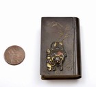 1930 s Japanese Mixed Metal Book Shaped Match Safe Holder Box Ox Woodcutter