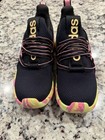 Adidas Cloudfoam Unisex Kids Athletic Sneakers Black Pink Yellow Mesh Size 2 5