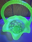 Fenton Green Opalescent Uranium Optic Heart Basket Rare Ish Like Coin Dot Hearts