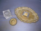 Antique Brass Art Nouveau Inkwell W  Glass Insert     Ornate Desk Tray