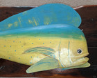 Vintage Large 37 Inch Mahi-mahi Carved Wooden Fish Metal Tail And Fins