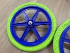 20  Bicycle Mag Wheels Set 6 Spoke Blue Bmx Bike With 20x1 95 Neon Green Tires