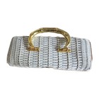 1960s White Wicker Top Handle Box Purse Gold Hardware Clasp  12 25  X 7 