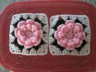      12-5  Crocheted Raised Flower Granny Squares 4 Afghan  Afghans  Petal Pink 