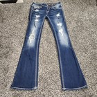 Rock Revival Mid Rise Bootcut Betty Women Sz 26 Darkwash Destruction 34  Inseam