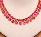 22k Gold Plated Ruby Pink Cz Full Coverage Floral Necklace Earring Set Gift
