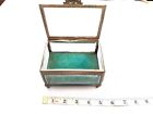 Antique Jewelry Beleved Glass Box Casket Turquoise Velvet Chunky