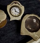 Vintage Celluloid Art Deco Vanity Set 6-piece Clock Frame Mirror Tray Powder Box