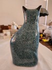 Blue   White Cat Speckled Statue Figurine Ceramic 9    Vintage