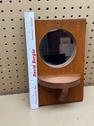 Vintage Rustic Handmade Wooden Wall Circle Mirror W  Shelf