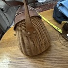 Vintage Bonnie Intl Wicker Basket Handbag With Brown Leather Trim And Strap 