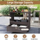 Handwoven Pe Rattan Outdoor Bar Cart With Tempered Glass Top   Drawer