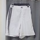 Adidas Men s Athletic Shorts White black 3-stripe Elastic Waist L Gym Training