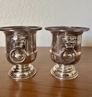Pair Vintage Viners Sheffield Silverplate Mini Urn Vases Lion Handles England 3   