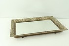 Vtg Hollywood Regency Ornate Floral Mirrored Vanity Tray Dresser Perfume Tray