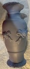 Vintage Blue Jasperware Style Vase With Cameo   3-d Roses   Bow
