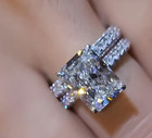 5 50ct Radiant-cut Lab Grown Diamond Solitaire Bridal Set Ring 14k White Gold