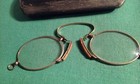 Antique Pince-nez Style Eye Glasses Oval   Gold-tone Metal Frame Gf  W  Case