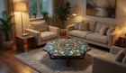 15  Black Marble Coffee Side End Table Inlay Malachite Decor Kitchen Interior