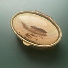 Vintage Pill Trinket Box Etched Silver Tone Oval 2  Vanity Travel Pink Stone