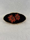Stratton Lipview Lipstick Mirror Clip Black Enamel Red Poinsettia Mcm Vanity