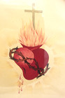 Vintage Sacred Heart Of Jesus Painting Oval Framed Catholic Devotional Art 11x14