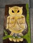Vintage 1970   s Carved Wood Owl Plaque Wall Decor