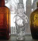 1870s Figural Fat Man Figural Cologne Hair Oil Bottle Hand Blown