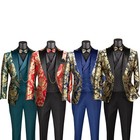 Vinci Men s Modern Fit 3-piece Suit With Matching Bowtie Emerald Gold