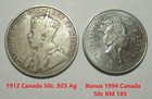 1912 Canada 92 5  Silver Half Dollar 50c  3456 Asw Km25 Low Mint   2 Bonus Coins