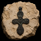 15thc Orthodox Byzantine-type  Bronze Pectoral Cross Pendant Green Patina 379