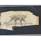 Shelly Duthoit Signed Lynx Original Art Pen   Ink Drawing Birch Bark Framed 1998