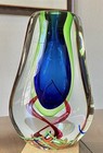 Beautiful Vintage 9    Art Cobalt Blue And Green Art Glass Vase