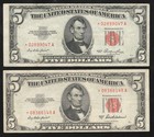 1953 1953-a  5 Legal Tender  Star Note Group Lot Red Seal Five Dollar Bill  0132