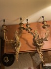 Louis Xvi Rococo Style Vintage Cast Brass Gilt Wall Sconce Pair
