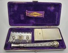Vtg Gillette Abc Scroll Handle Basket Weave Round Tooth Clasp Shipper Cloth Bag