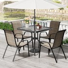 5 Piece Outdoor Patio Dining Set Garden Square Table And 4 Stackable Arm Chairs